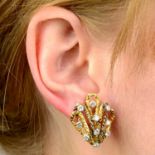 A pair of 1970s 18ct gold brilliant-cut diamond textured earrings,