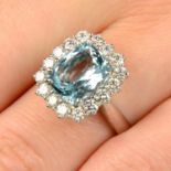 An aquamarine and brilliant-cut diamond cluster ring.Aquamarine calculated weight 2.96cts,