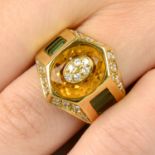 An 18ct gold citrine, green tourmaline and diamond dress ring.