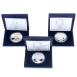 Elizabeth II, three Five-Ounce fine silver proof commemorative coins 2005,