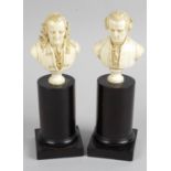 A pair of 19th century carved ivory miniature head and shoulder busts,