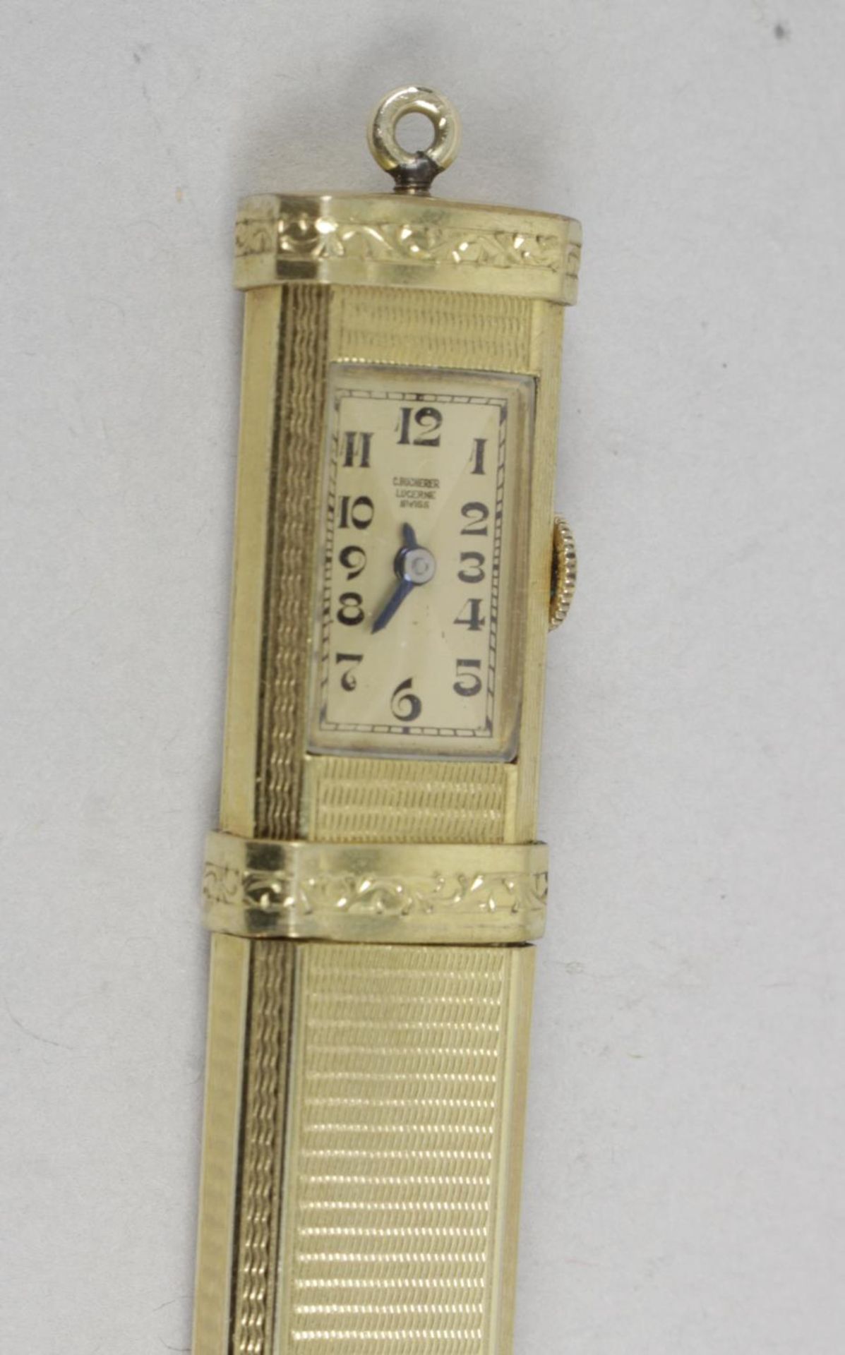 A gold plated Carl Bucherer combination propelling pencil and clock, - Image 2 of 2