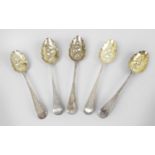 Five George III silver 'berry' table spoons,