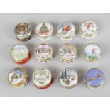 A collection of twelve Halcyon Days enamelled trinket boxes,
