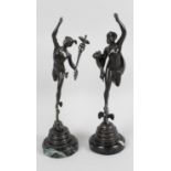 A small matched pair of 19th century bronze studies of Mercury and Fortuna after Giambologna and