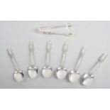 A set of six Liberty silver teaspoons with matching sugar tongs,