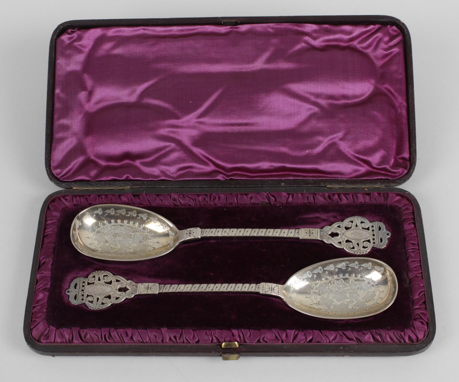 A pair of Victorian silver serving spoons,