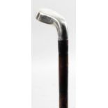 An early 20th century Thornhill London hallmarked silver novelty walking cane modelled as a golf