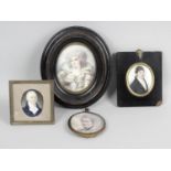 A 19th century head and shoulder oval portrait miniature upon ivory panel,