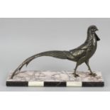 A large Art Deco bronzed spelter study of a pheasant,