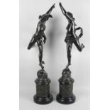 A pair of large 19th century bronzed studies of Mercury and Fortuna,