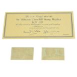 Sir Winston Churchill, commemorative gold stamp replicas 1965 (2), struck in 18ct gold, wt.
