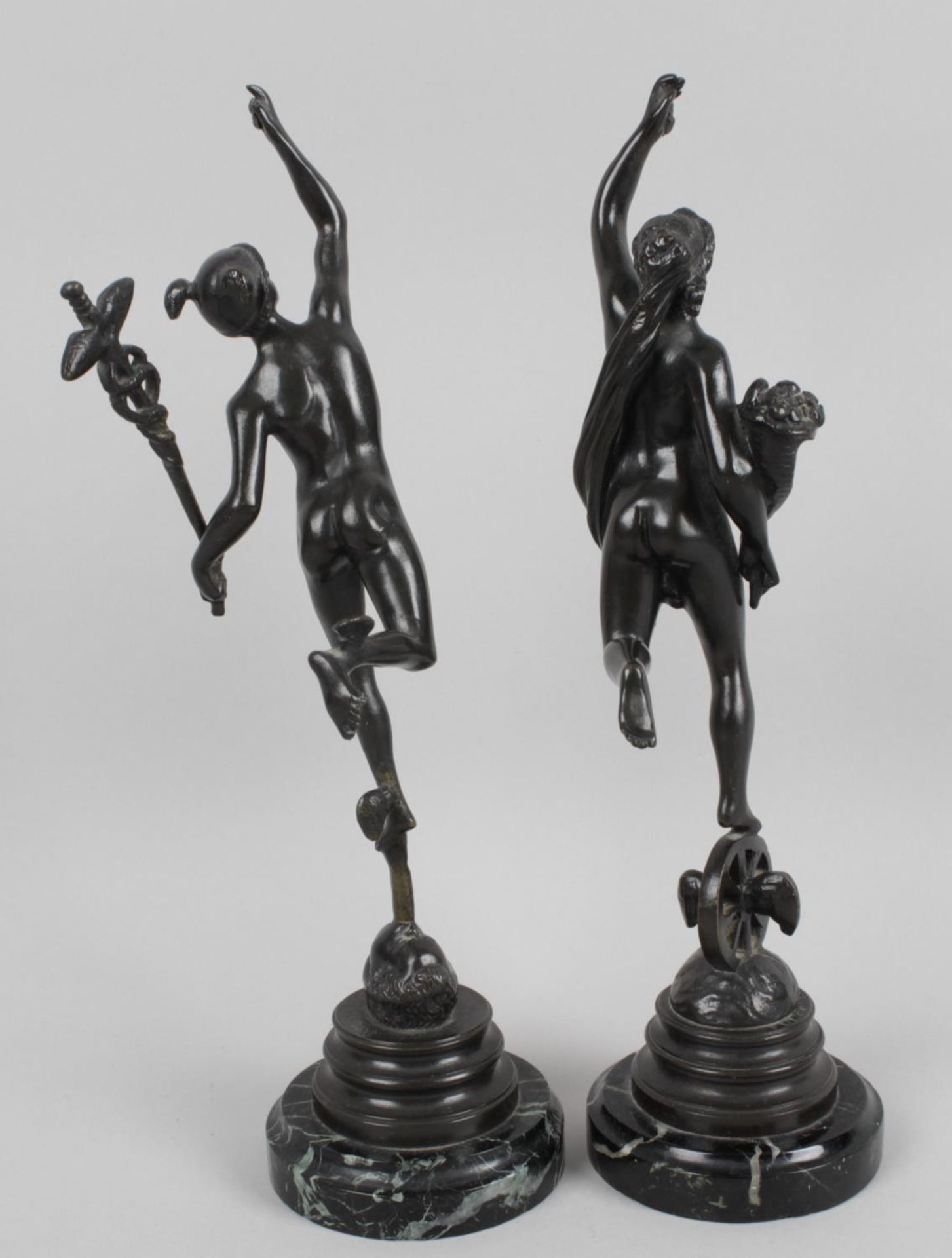 A small matched pair of 19th century bronze studies of Mercury and Fortuna after Giambologna and - Bild 2 aus 3