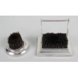 An early George V silver mounted pen nib brush wipe and stand,