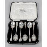 A cased set of six 1920's silver tea or coffee spoons in Hanoverian style,