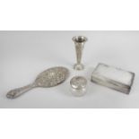 A small selection of silver items to include a table cigarette box,