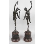 A pair of 19th century bronze studies of Mercury and Fortuna after Giambologna,