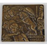 A 1944 Belgium commemorative bronze medallion of rectangular shaped form,