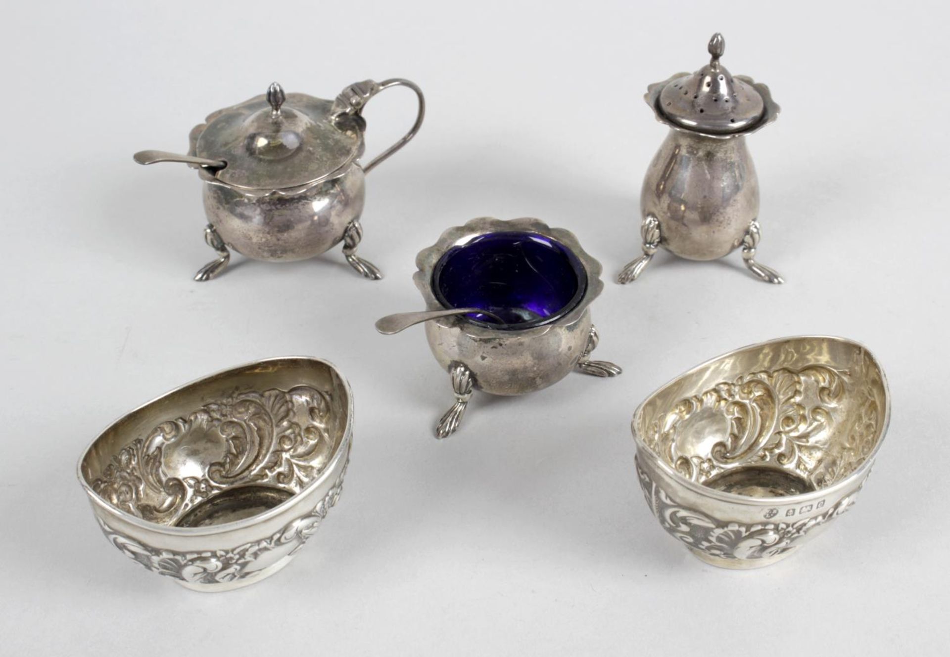 A pair of Edwardian silver open salts,