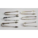Five pairs of 19th century Scottish silver sugar tongs,