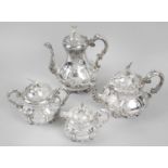 A mid-Victorian silver four piece tea and coffee set,