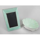 A 1920's silver and green guilloche enamel mounted photograph frame,