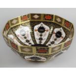 A Royal Crown Derby Old Imari 1128 pattern octagonal shaped bowl, 9.25 (23.5cm) wide.