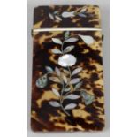 A 19th century tortoiseshell needle case of hinged rectangular form,