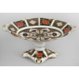 A Royal Crown Derby Old Imari 1128 pattern oval shaped comport with acorn and oak leaf moulded