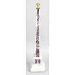 A white marble and fluorite panel inlaid obelisk,