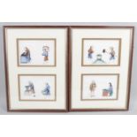 A selection of framed and glazed late 19th century oriental paintings upon rice paper,