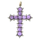 An amethyst and diamond cross pendant.Estimated total diamond weight 0.25ct.