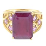 A pink sapphire and glass-filled ruby dress ring.