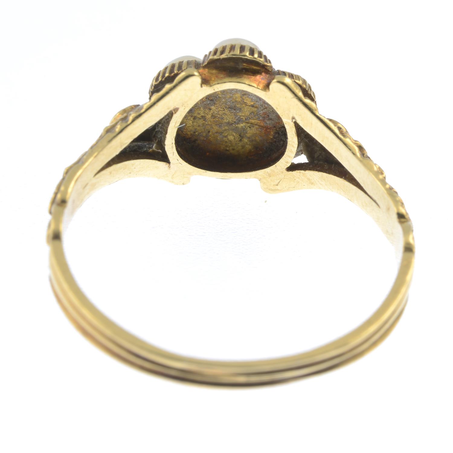 A mid 19th century gold emerald and split pearl cluster ring.Ring size O1/2. - Image 2 of 2