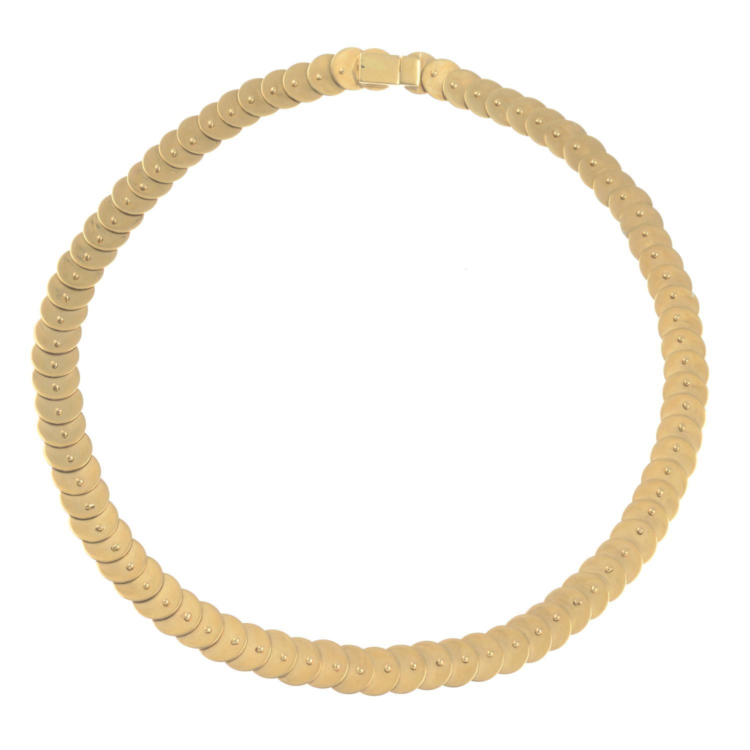 A mid 20th century 18ct gold disc-link necklace.Italian marks. - Image 2 of 2