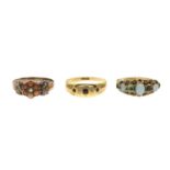 Mid Victorian 18ct gold opal and green gem dress ring,