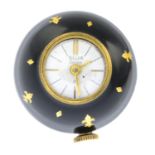 A black enamel and gilt spherical watch pendant.