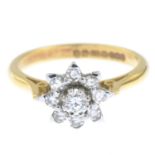 An 18ct gold brilliant-cut and single-cut diamond floral cluster ring.