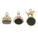 Five gem-set fobs.Gems to include bloodstone,