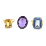 Five gem-set dress rings.
