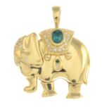 A green paste and diamond elephant pendant.Total diamond weight 0.60ct,