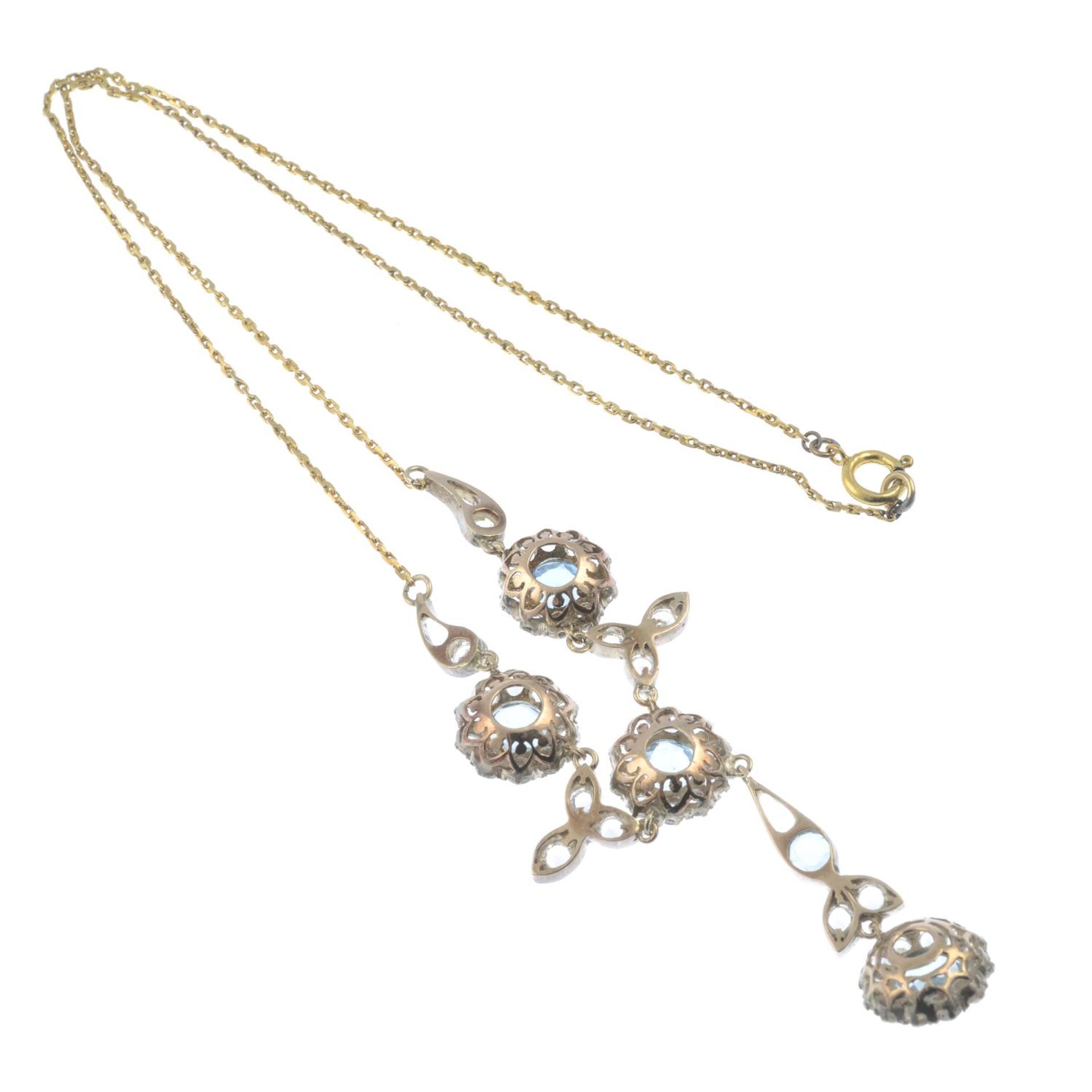 A mid 20th century aquamarine and gem-set necklace.Length 39cms. - Image 2 of 2