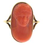 A carved coral ring.Ring size S1/2.