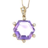 An amethyst and split pearl pendant,