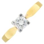 An 18ct gold brilliant-cut diamond single-stone ring.Estimated diamond weight 0.35ct,