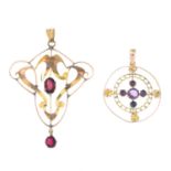 Garnet-topped-double pendant,