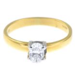 An 18ct gold oval-shape diamond single-stone ring.Estimated diamond weight 0.35ct,