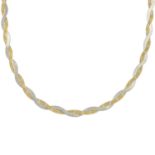 9ct gold bi-colour necklace, hallmarks for 9ct gold, length 44cms, 5.4gms.