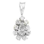 A pear-shape and brilliant-cut diamond cluster pendant.