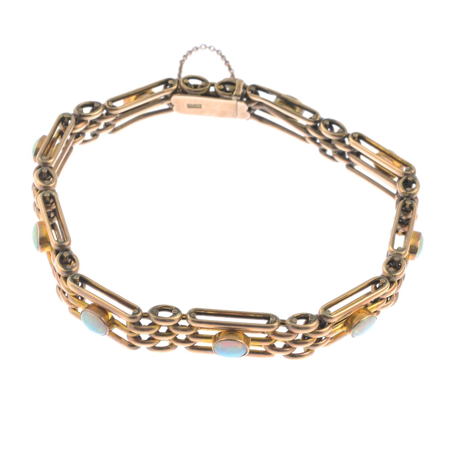 An early 20th century 9ct gold opal brick-link bracelet. - Image 2 of 2